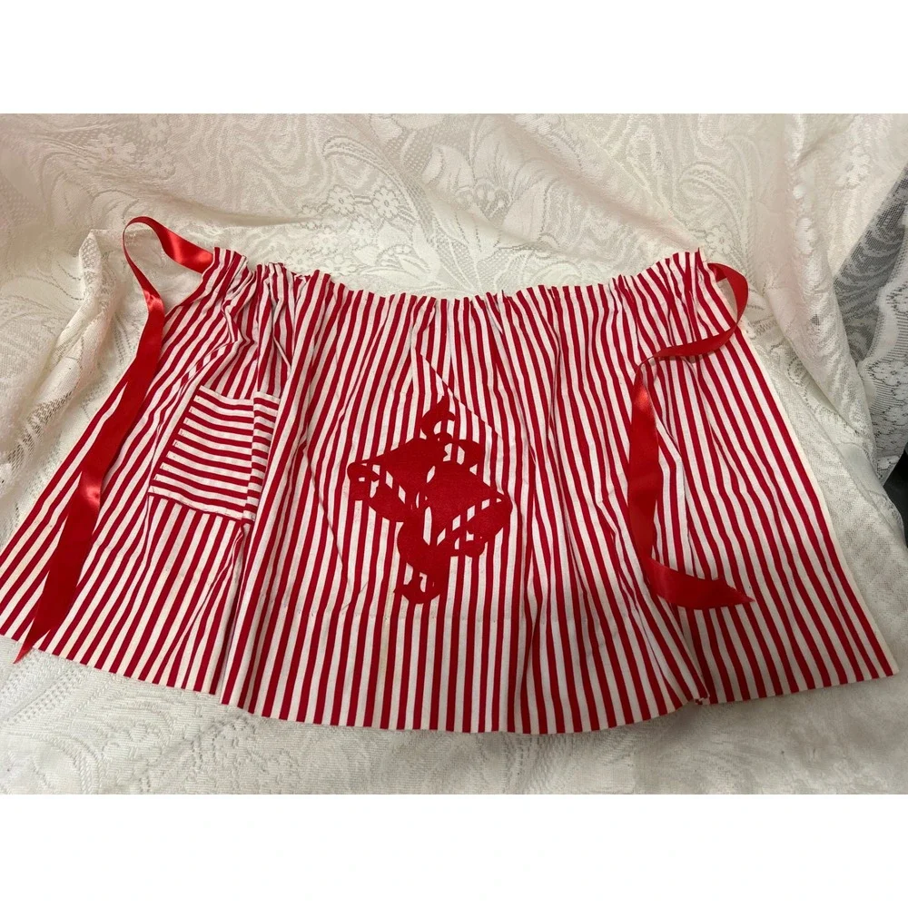 Red‎ and White Striped Christmas Holiday Half Apron with Jingle Bells